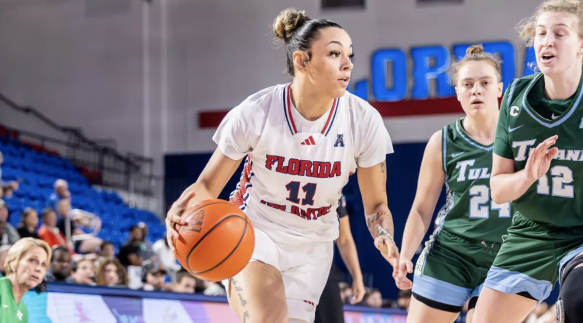 Guard Mya Perry dribbling the ball during the Owls game against Tulane University on Mar. 4, 2024. 